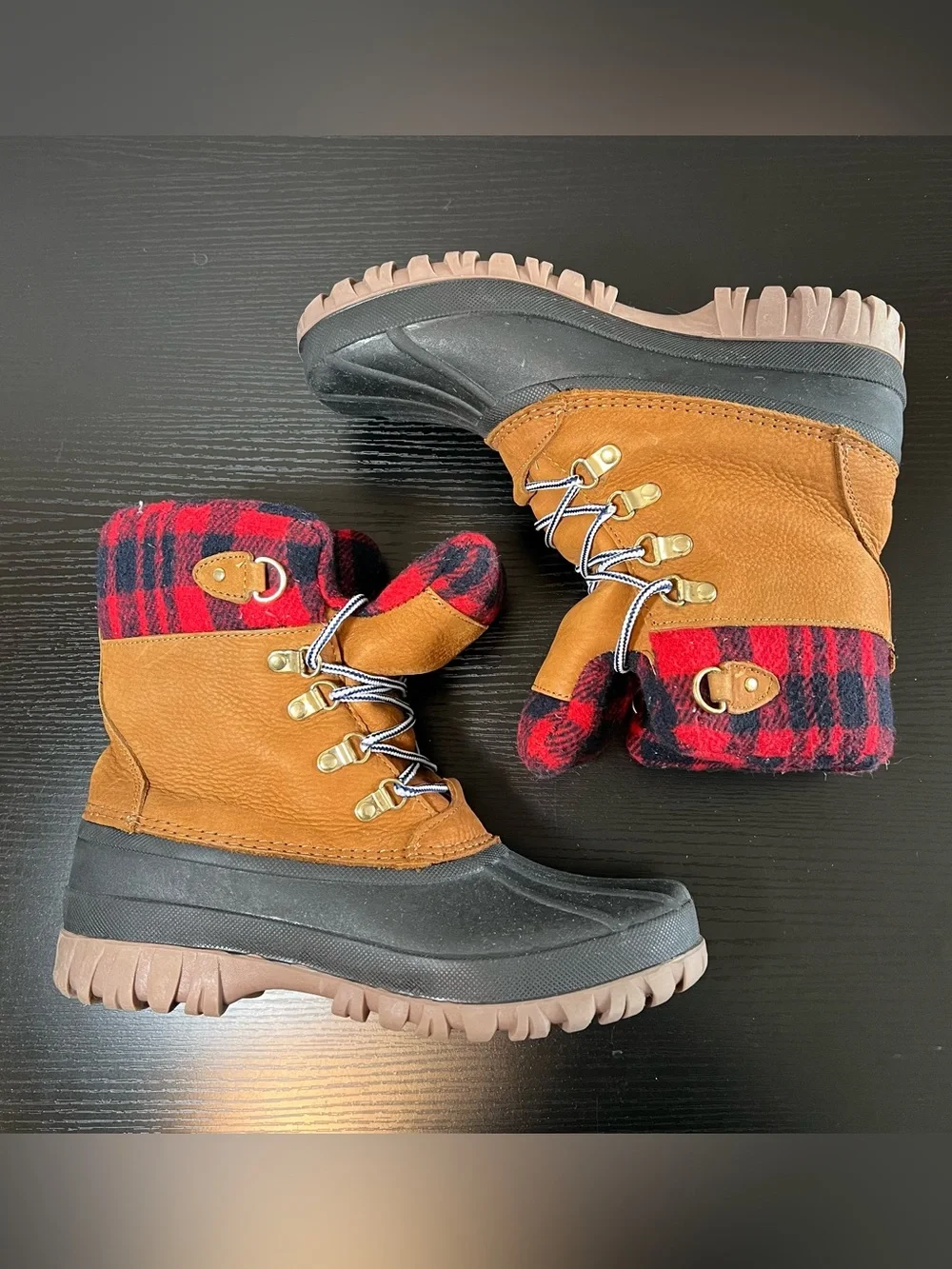 J. Crew Perfect Winter Leather Red Plaid Flannel Winter Duck Boots H1891 Size‎ 8